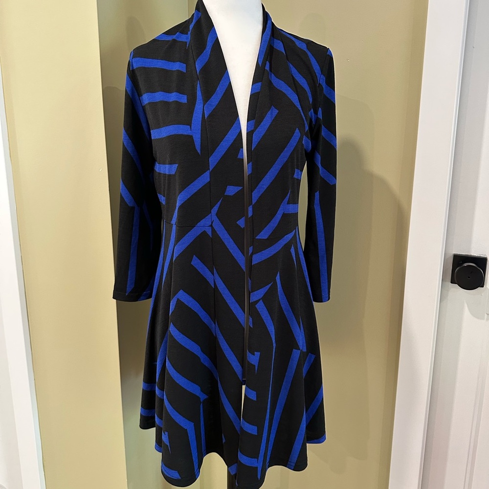 Joseph Ribkoff Blue And Black Striped Open Front Knit Jacket Size 8